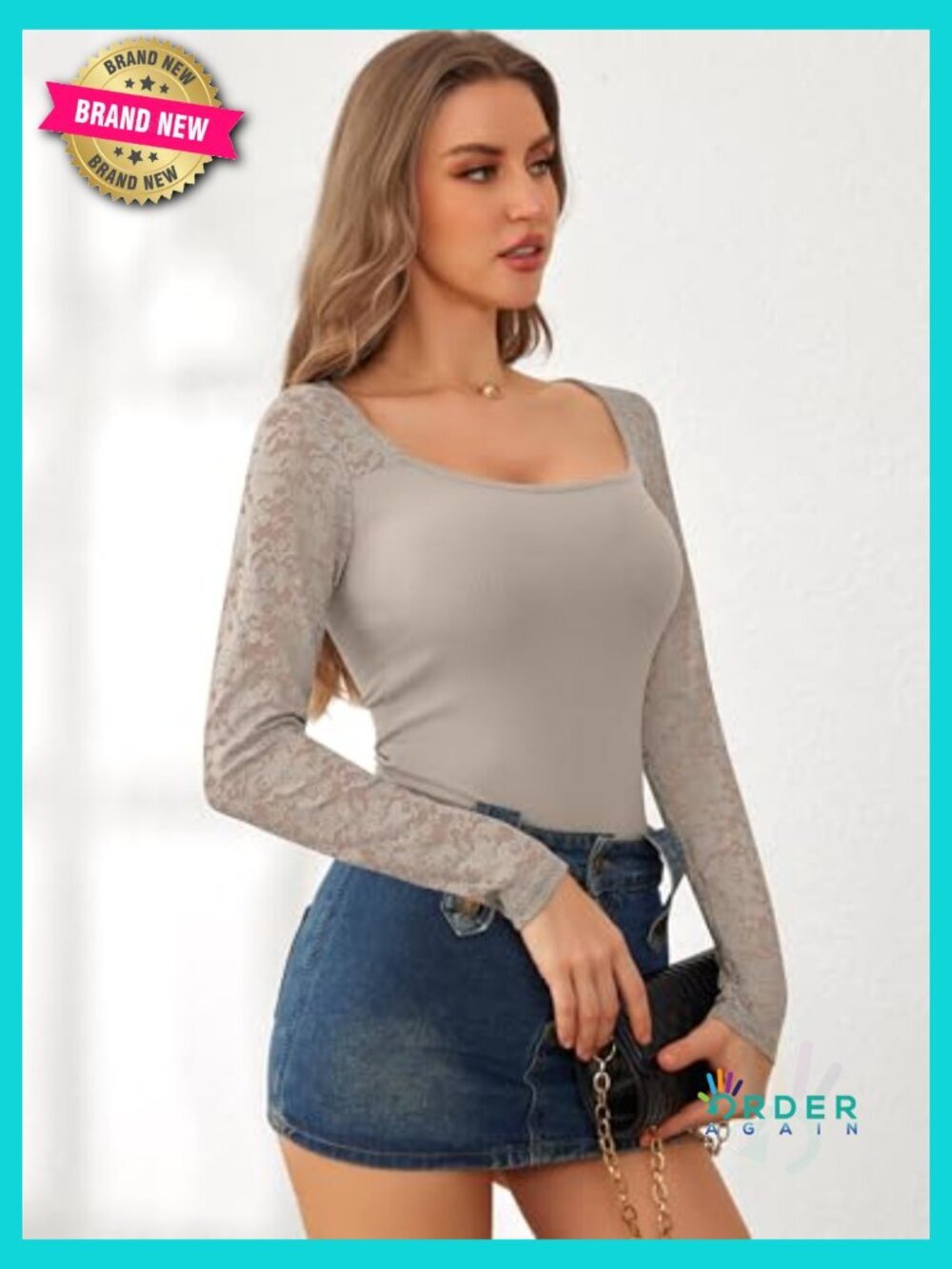 Scoop Neck Long Sleeve Blouse Slim Fit Rib Knit Going Out Trendy Top Solid - Picture 5 of 7
